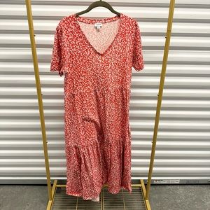 J.Crew Red and White Flower Large Maxi Flowy Dress